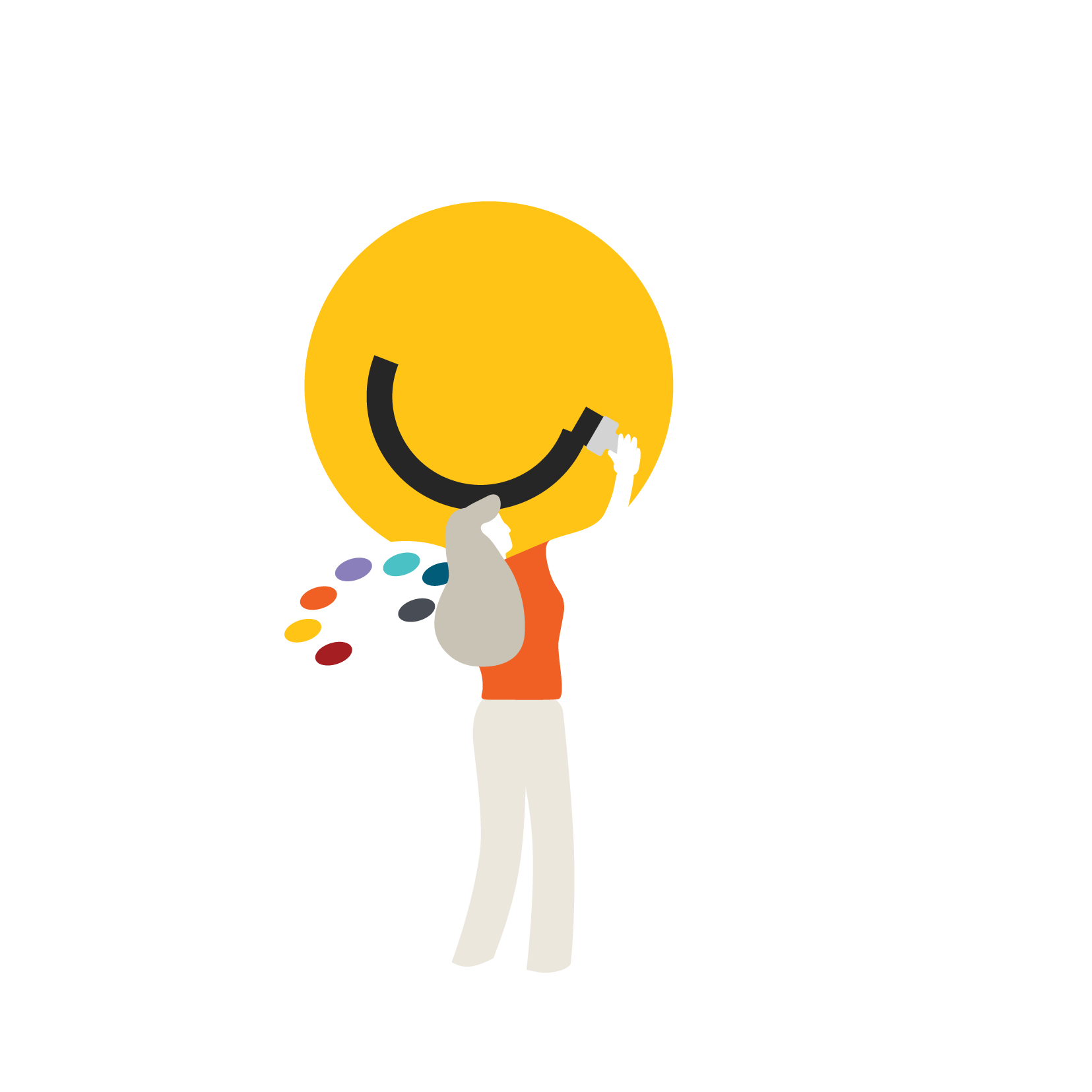 illustration of woman painting a smile on a yellow smiley face