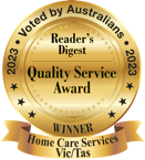 Readers digest quality service award home care services Vic and Tas 2023 logo