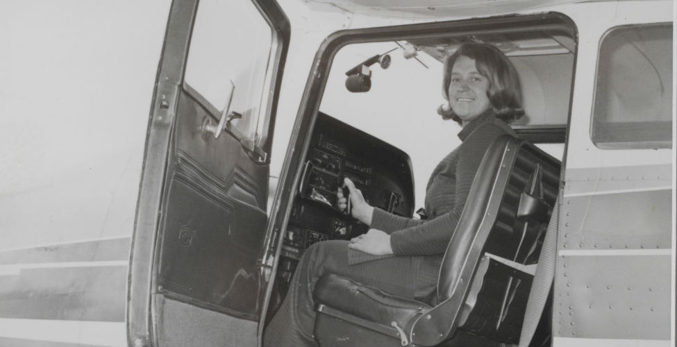 Elva Rush sitting in a plane