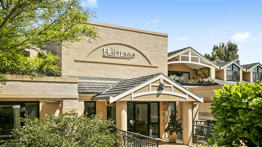 Building entrance to The Heritage retirement community