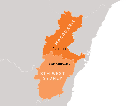 Map of NSW metro west region