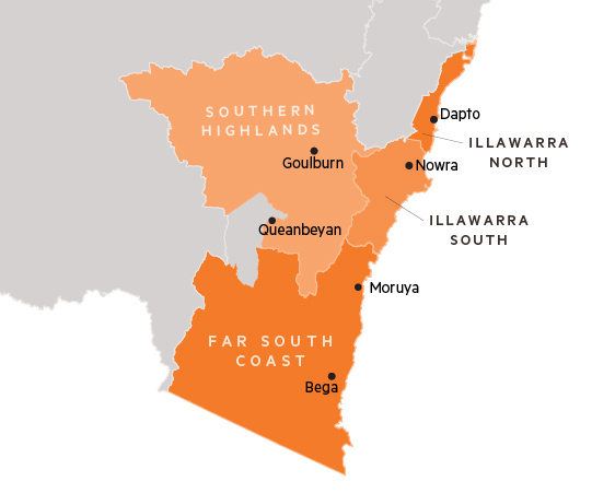 Map of NSW south eastern region
