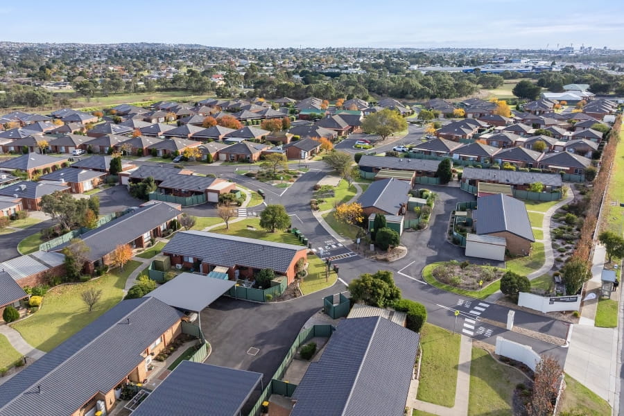 Birdseye view of sprawling suburban houses in Geelong Grove