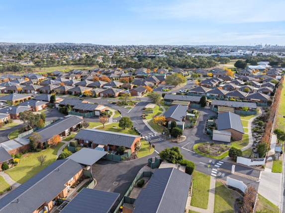 Birds eye view of the sprawling suburban Geelong Grove community