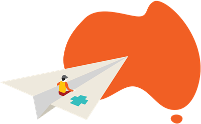 Illustration of a paper plane over a map of Australia