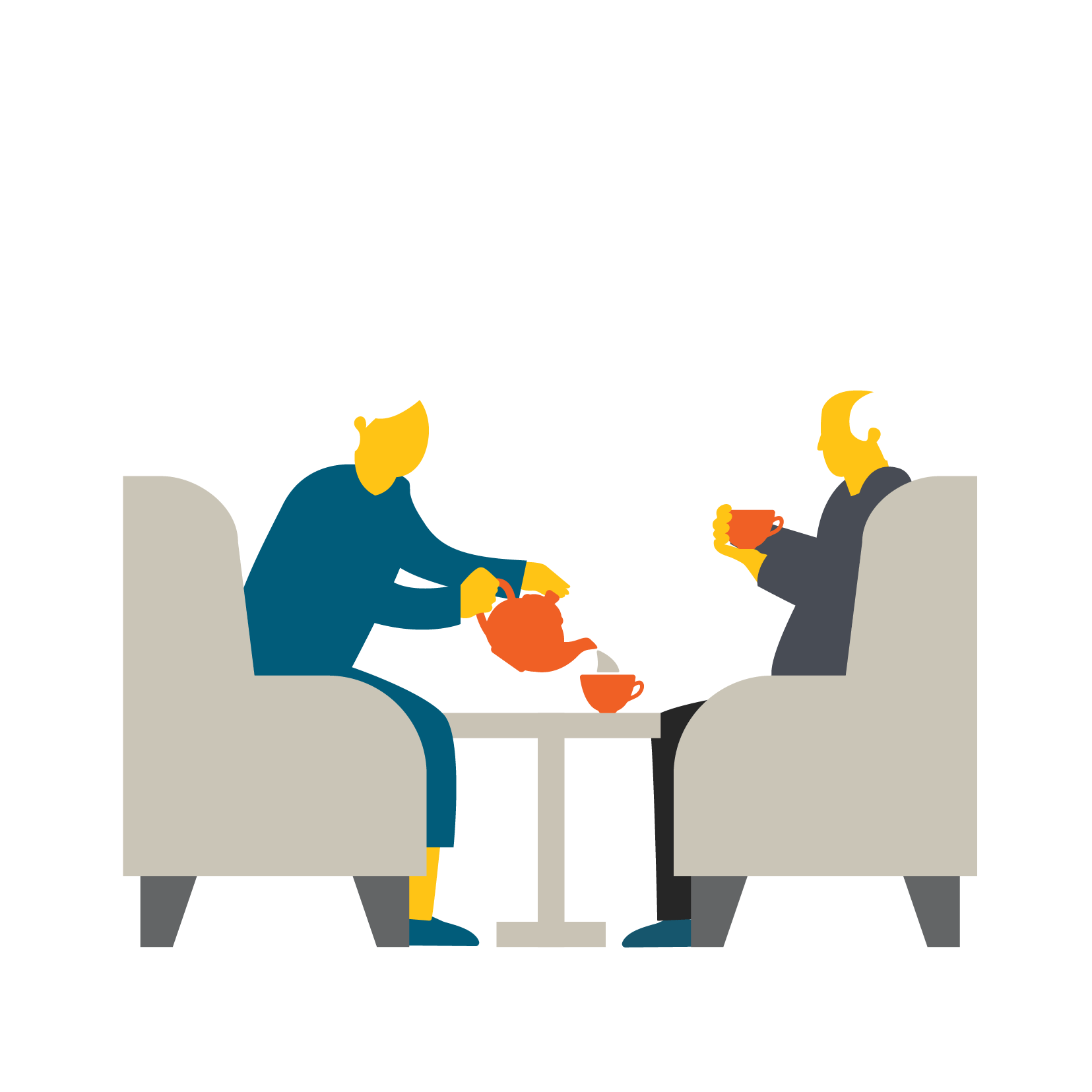 Illustration of two retirees enjoying tea
