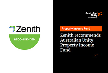 Zenith Logo Story Thumbnail with the text "Zenith recommends Australian Unity Property Income Fund"