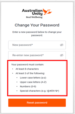 Password criteria screen