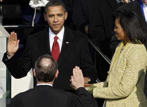 Barack Obama being sworn in