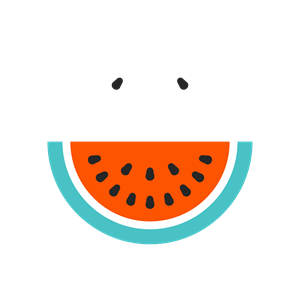 Illustration of a watermelon that looks like a smiling face to represent the health domain of wellbeing