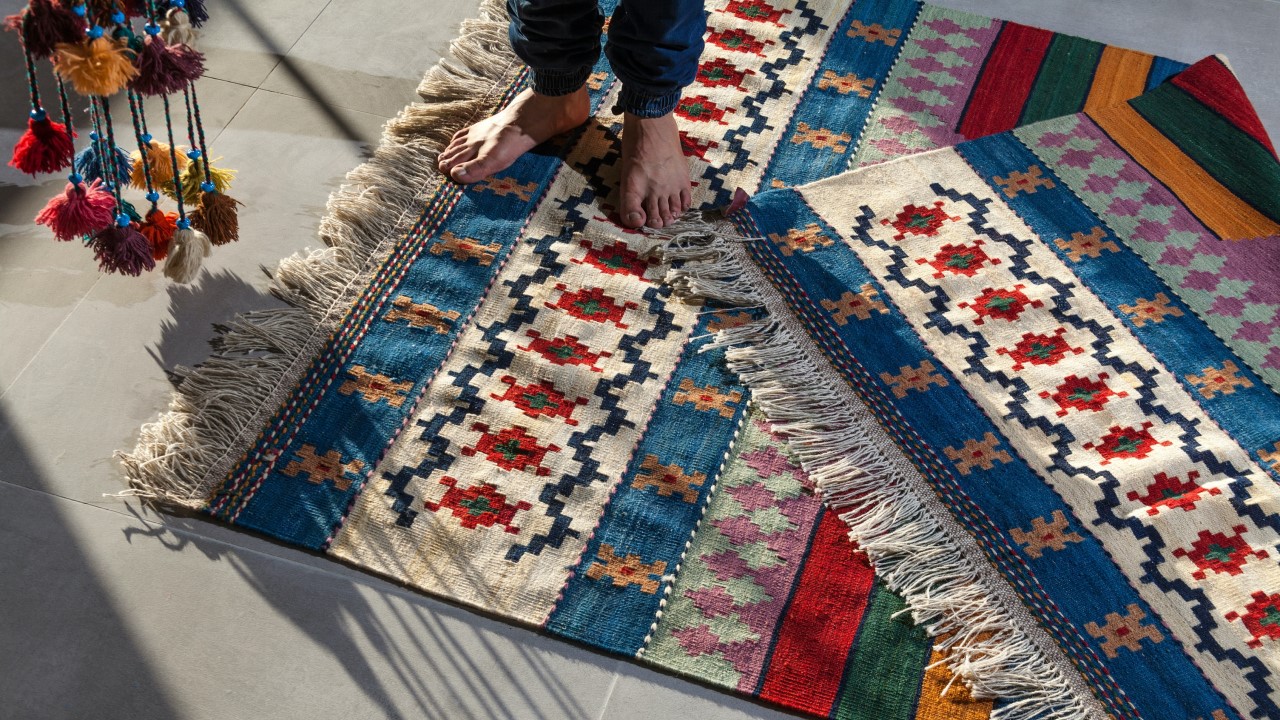 Close-up of brightly coloured rug