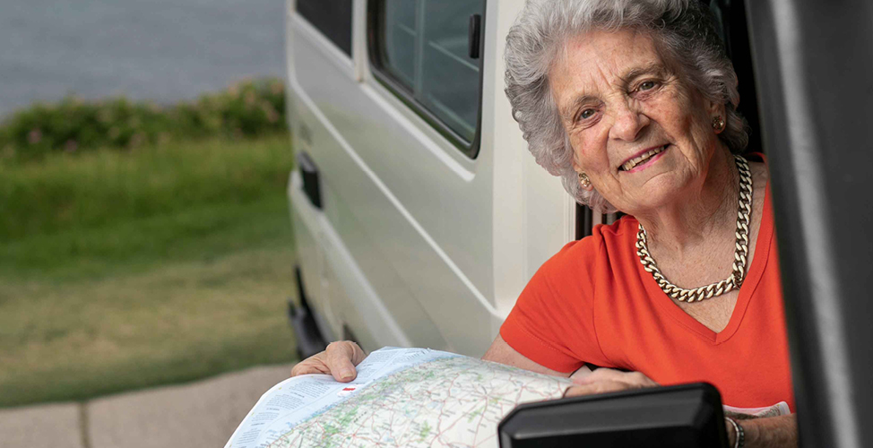 Ruth Seymour in a campervan