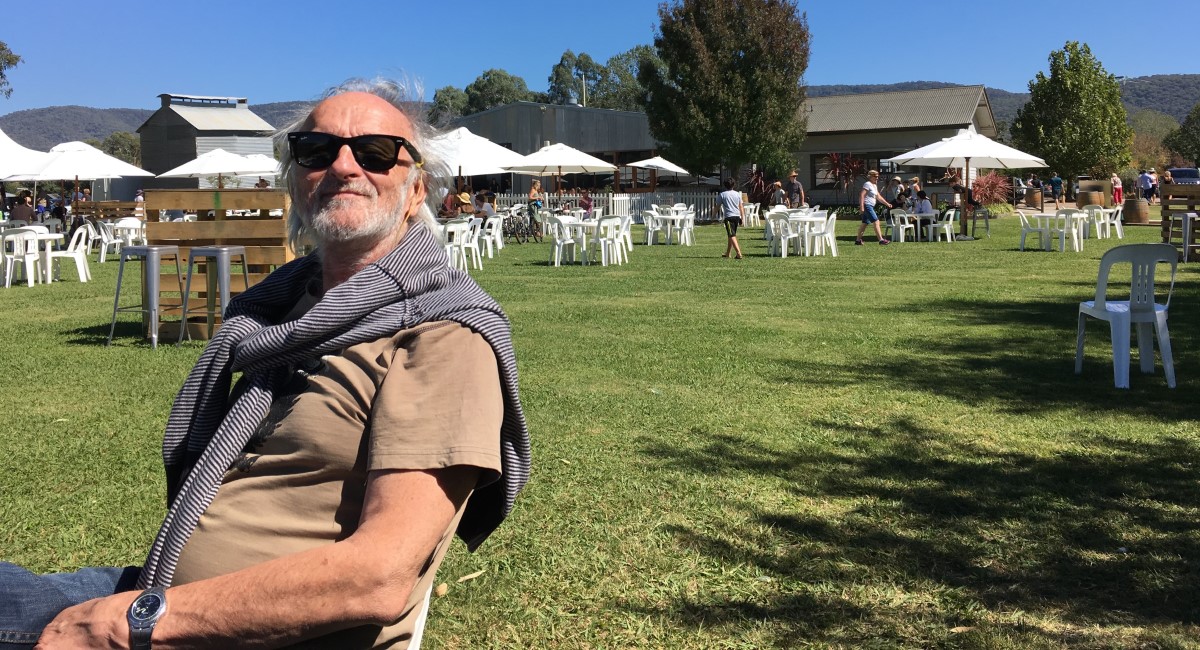 Rex Little enjoying the sunshine at a winery