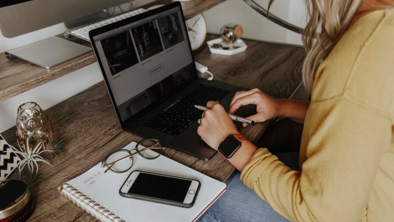 Woman working from home on laptop