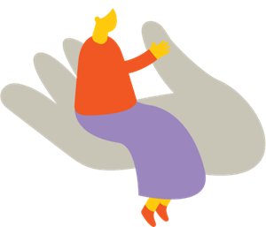 Illustration of an older woman supported by a hand