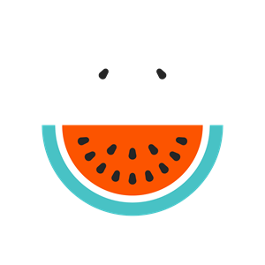 Illustration of a watermelon that looks like a smiling face to represent the health domain of wellbeing