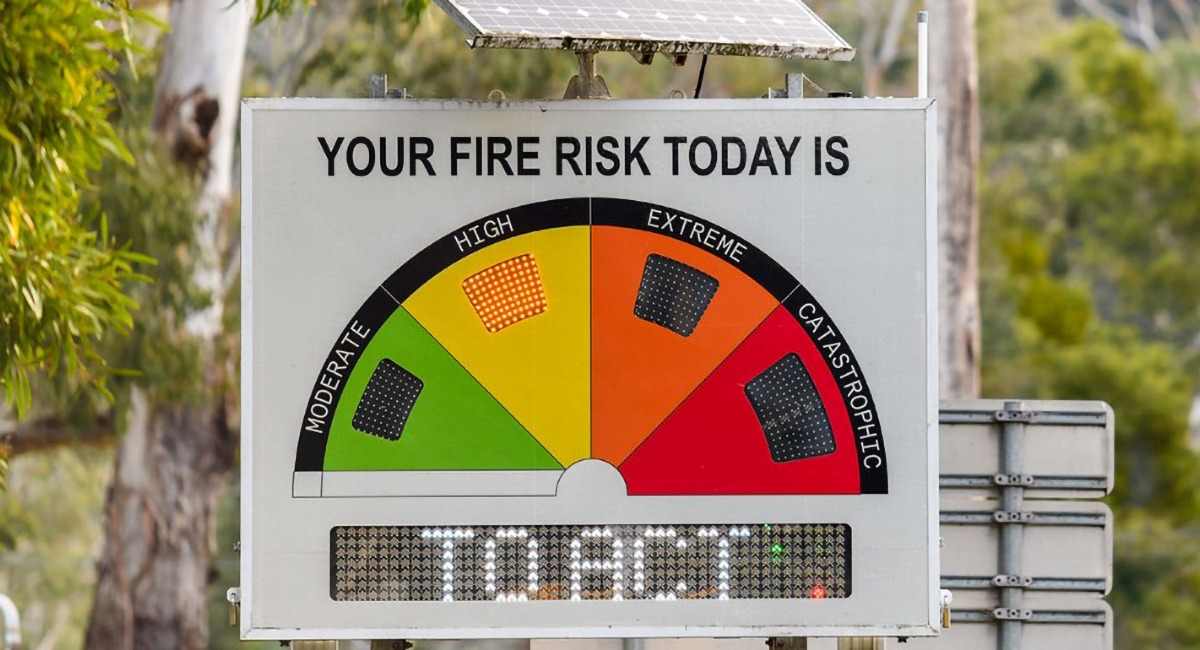 A fire warning sign set to high risk