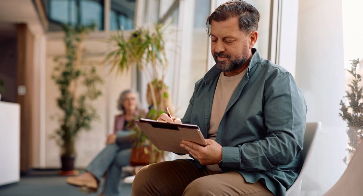 A man on a tablet