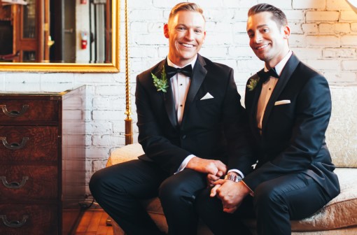 Married men celebrating their wedding